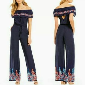 Chelsea & violet navy embroidered jumpsuit size m